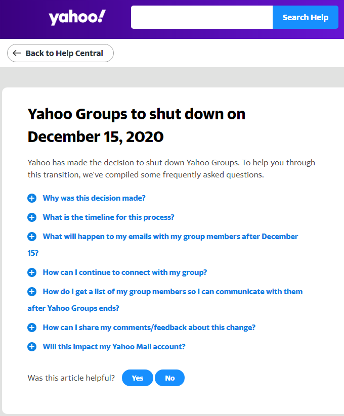 雅虎再次将Yahoo Groups关闭时间推迟至2020年12月15日