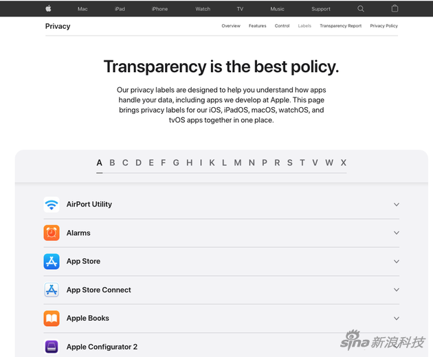 苹果官网上线新页面，列出所有自家App的隐私标签