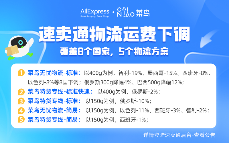 AliExpress菜鸟无忧物流持续降价