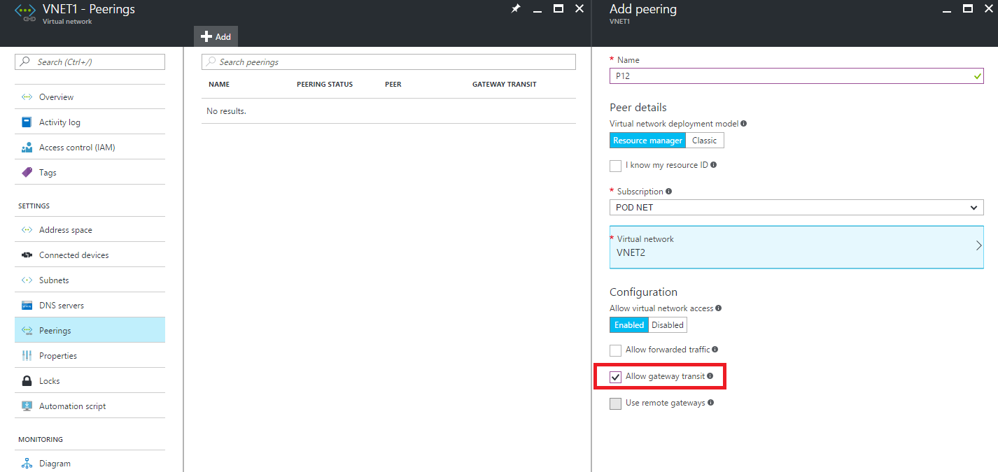 vnet1-peering