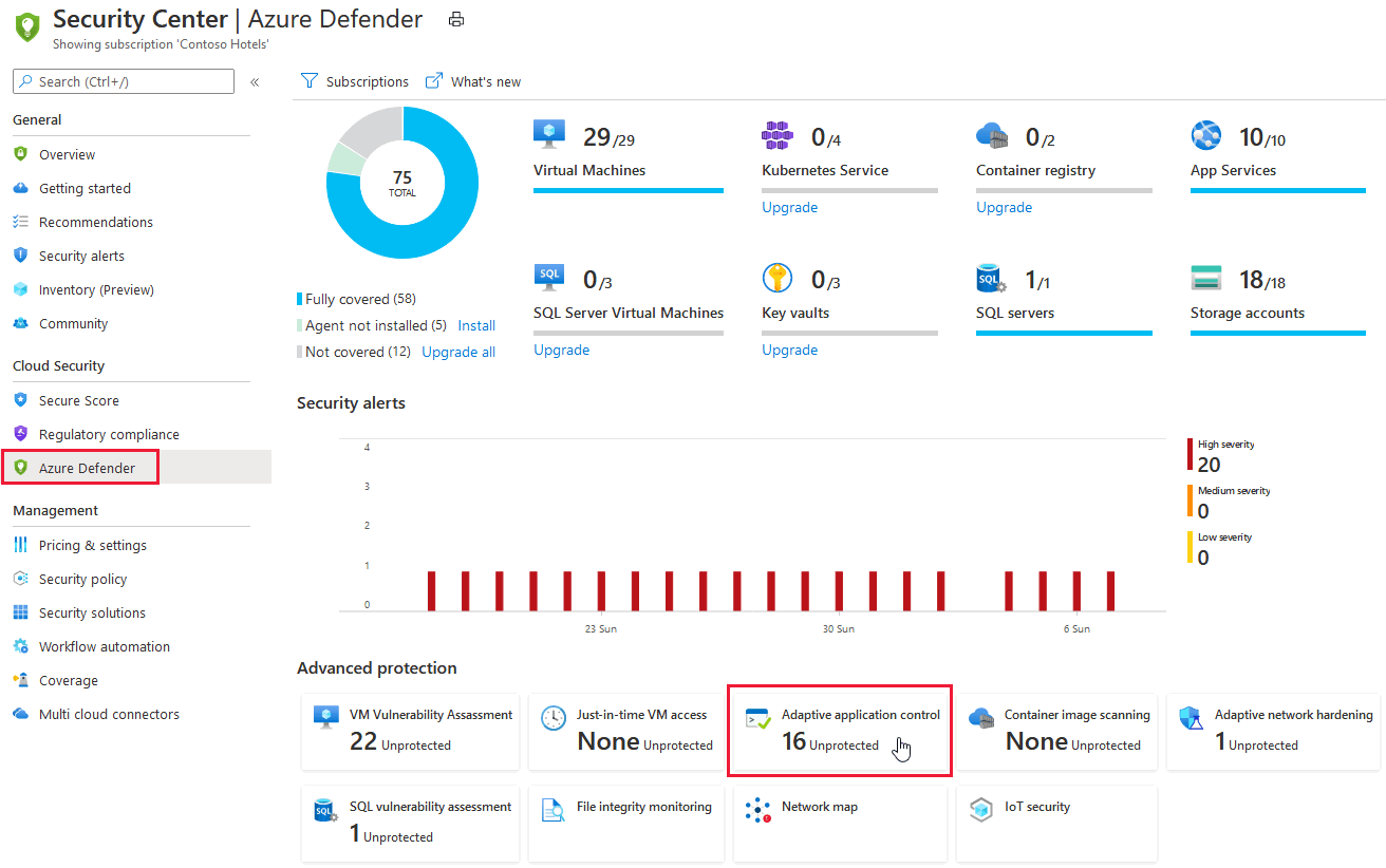 从 Azure 仪表板打开自适应应用程序控制。