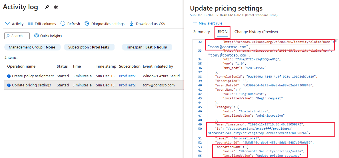 Azure 活动日志 JSON 资源管理器。