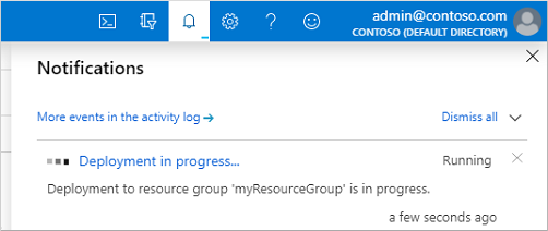 Azure 门户中显示的“正在部署”通知
