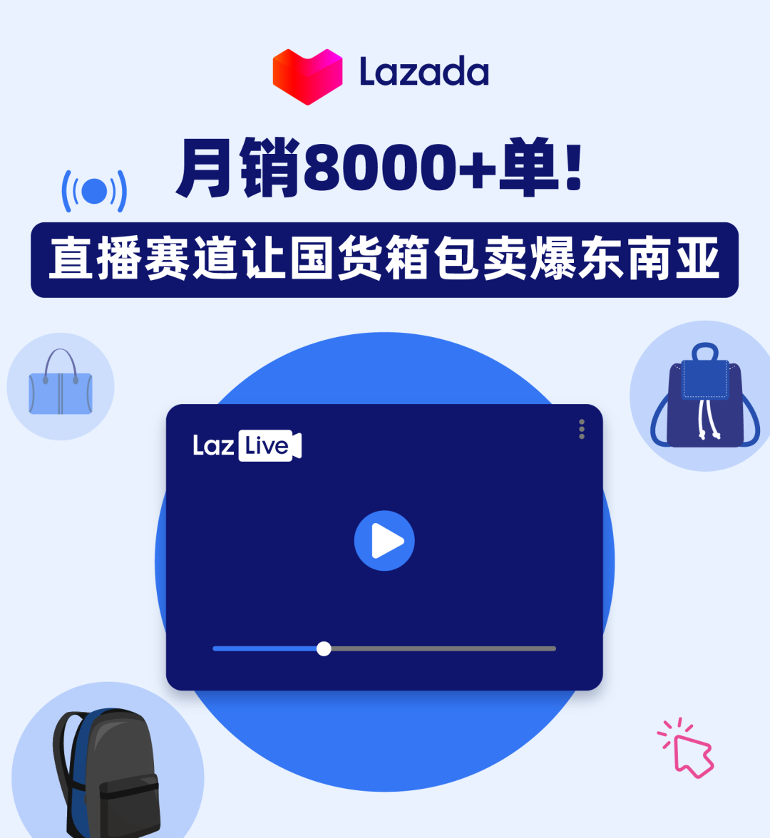 Lazada：月销8000+单!直播赛道让国货箱包卖爆东南亚