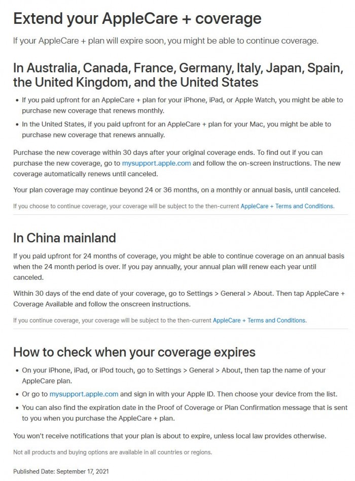 苹果宣布AppleCare+延续保障扩展至法国、意大利和西班牙