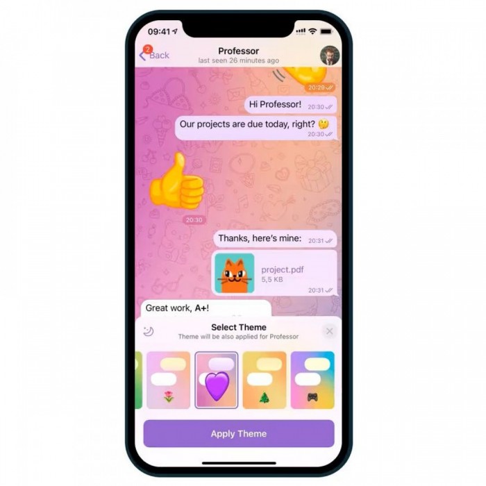 Telegram更新 增加了聊天主题、交互式表情符号和群组中