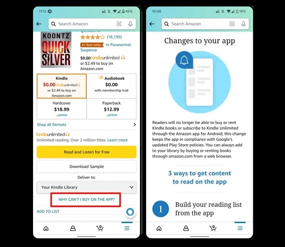 继有声读物后，亚马逊应Play Store要求关闭Kindle电子书购买方式