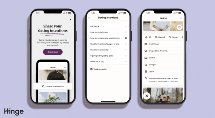 Hinge推出新功能，让用户更容易坦诚约会的意图