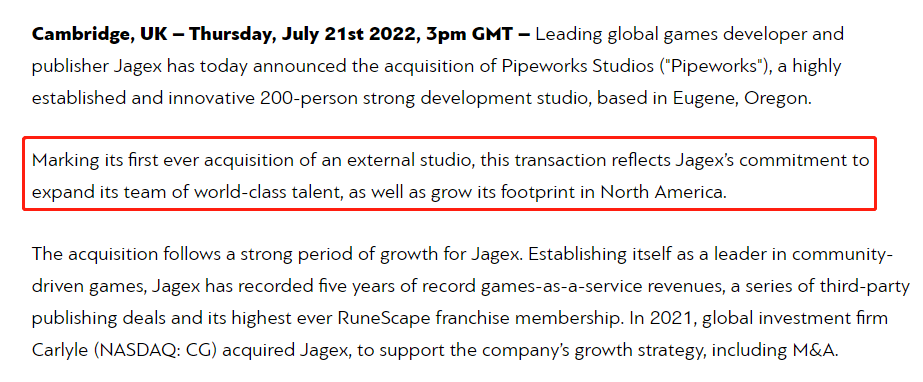 Jagex收购Pipeworks Studio，跨出全球化布局第一步