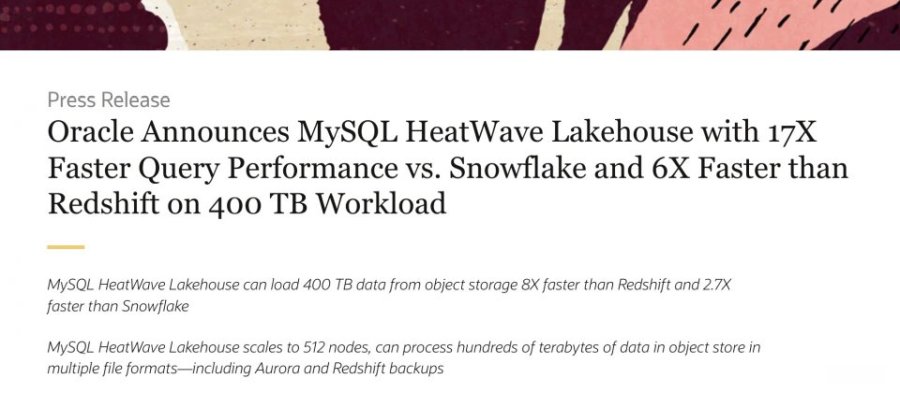 Oracle推出MySQL湖边小屋服务HeatWave Lakehouse